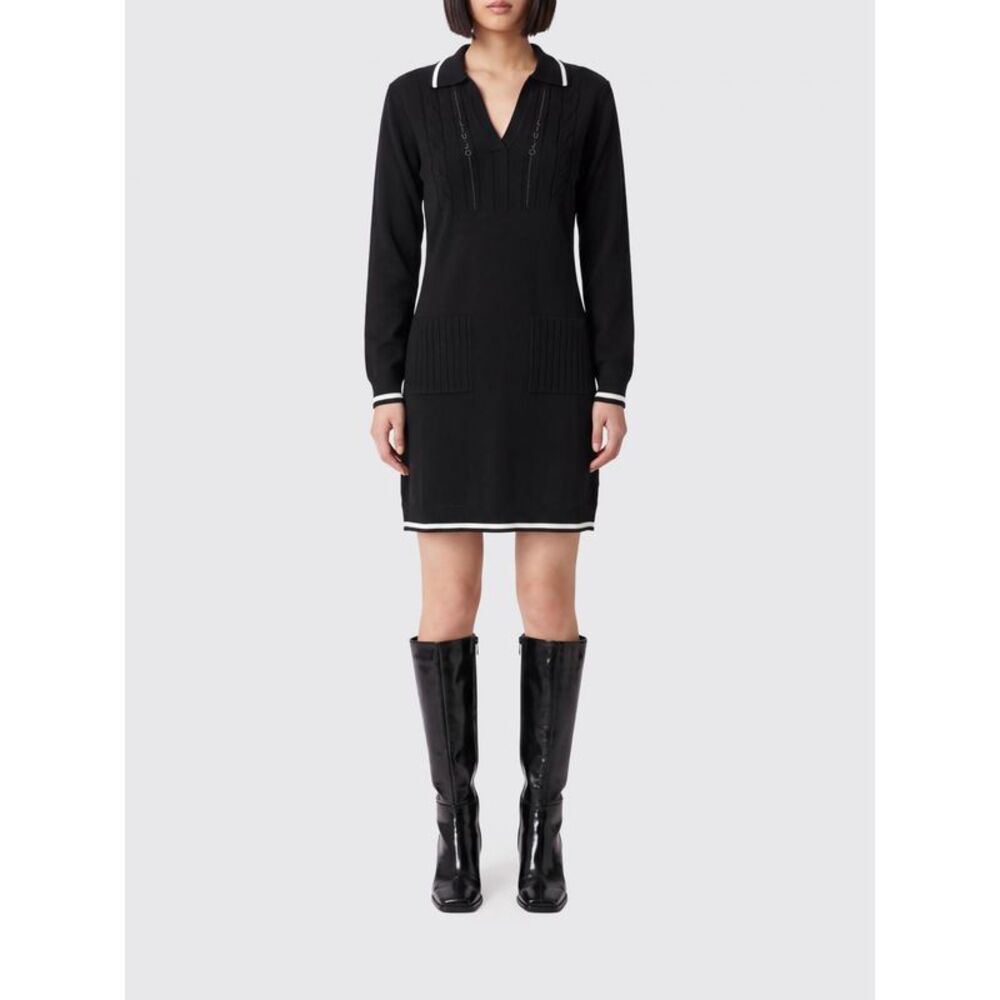 Liu Jo Women Ribbed Knit Polo Mini Dress Liu Jo With Rhinestone Logo
